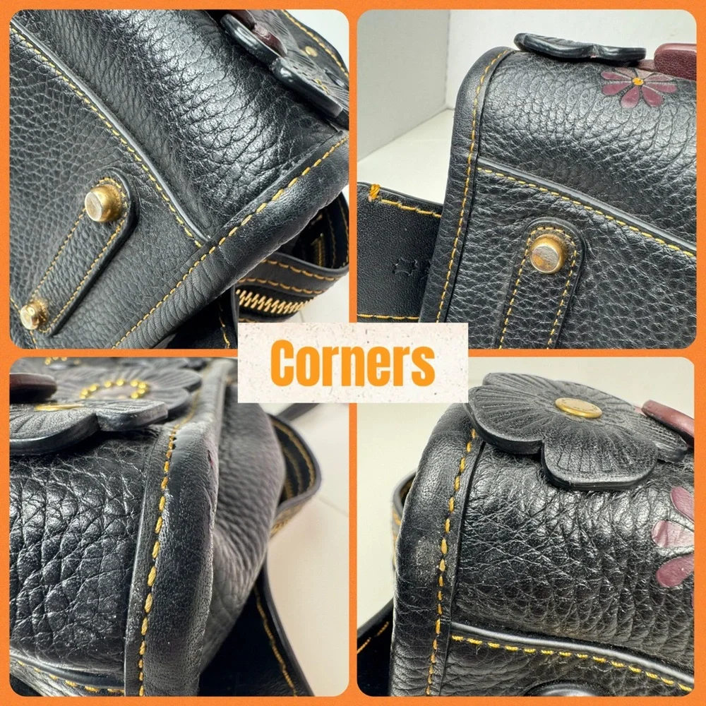 Coach Rogue 25 Black Red Tearose Flower Floral Glovetanned Leather Satchel Bag - Picture 10 of 15